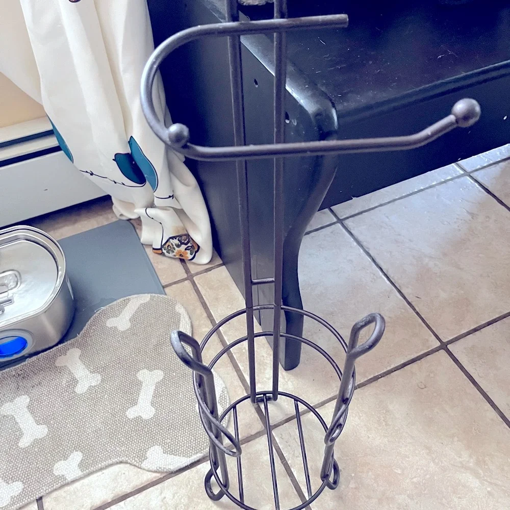 Dark Brown Metal Toilet Paper Holder Stand